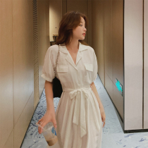 White shirt dress 2021 new summer dress waist thin gentle temperament first love shirt skirt long skirt