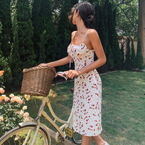 ITSNIKAR French retro floral dress female 2020 new printed sundress slim slim skirt