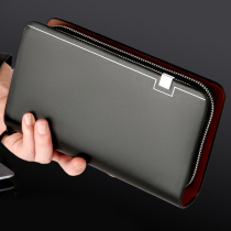 Mens Hand Grip Bag Mens Leather Cortex Zipper Long purse 2021 New and versatile large-capacity hand grab bag tide