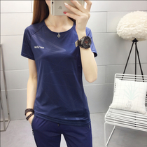 Quick-drying clothes Womens t round neck short-sleeved T-shirt summer outdoor stretch sweat-absorbing thin plus size fitness running sports half sleeve