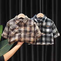 Baby plus velvet padded shirt autumn and winter baby Foreign color plaid shirt boys warm cardigan coat coat tide