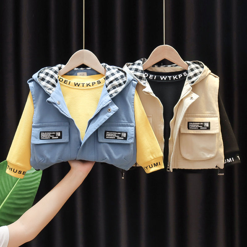 Boys autumn vest suit 2020 new spring and autumn baby childrens Korean version of the baby handsome two-piece set tide