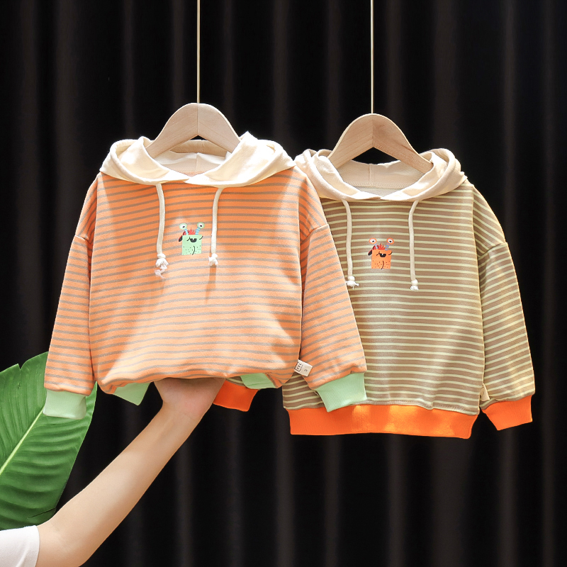 2020 new spring and autumn children baby children hooded sweatshirt Korean version boy stripe bottom shirt Baby blouse