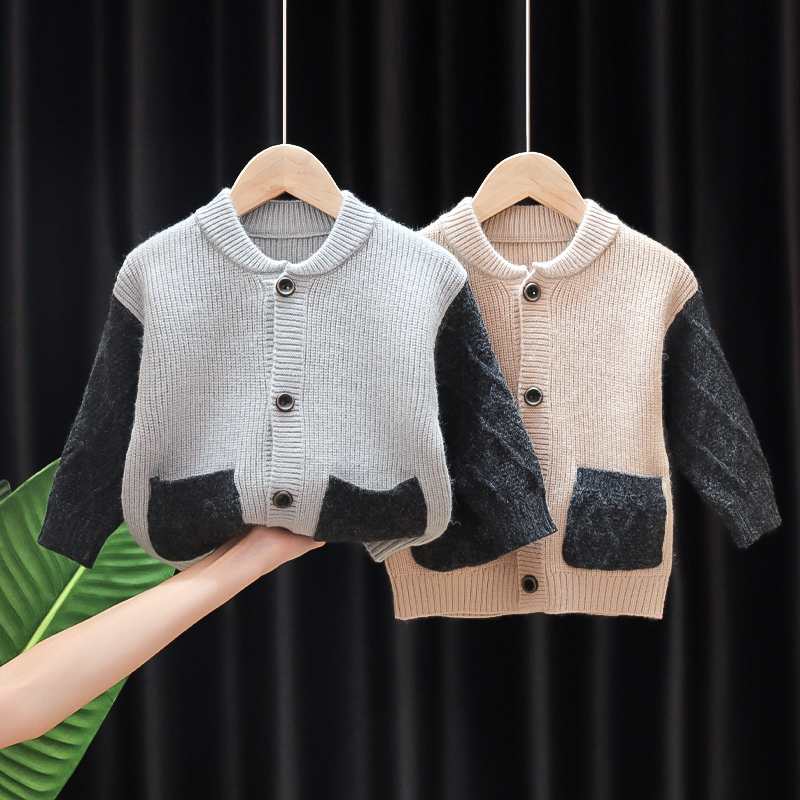 Baby spring and autumn long-sleeved knitwear Baby new sweater Boy Korean cardigan coat Childrens sweater