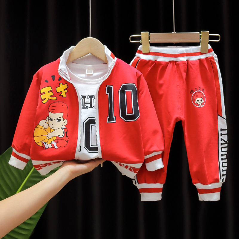 Male baby spring and autumn suit 2020 new foreign air baby children autumn casual sports basketball suit three sets of tide