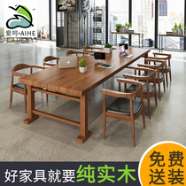 loft solid wood desk conference table log computer desk long table negotiation Long Table Table Table Table Table Chair combination