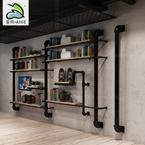 Creative American retro industrial style solid wood water pipe personality partition shelf Shelf shelf wall display shelf bookshelf