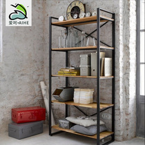 LOFT American retro wrought iron solid wood shelf bookshelf multi-level floor shelf living room storage rack display rack