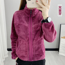 Women's Polar Fleece Jacket on both sides Warm Backing Wei Yi Handling Clear Crewneck Turtleneck Hiking Clothing