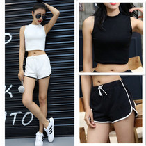 2022 Han Edition Tight Height Waist Dew Navel Blouse Women Summer Clothing Running Shorts Sports Suit Leaking Belly Button Vest