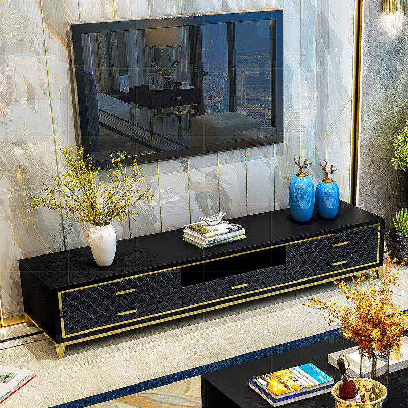 简约现代钛合金不锈钢电视柜组合 客厅钢琴烤漆地柜1.8米皮面矮柜