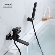 All-copper bathtub faucet Hot and cold triple shower faucet mixing valve Surface mounted simple shower set black extended
