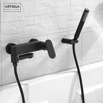 All-copper bathtub faucet Hot and cold triple shower faucet Bathroom mixing valve nozzle Simple shower set black