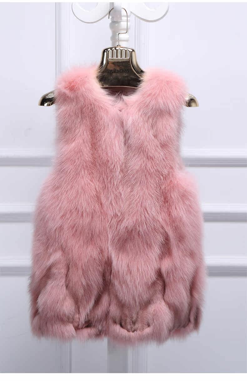 zqqz中长款狐狸毛马甲 海宁皮草背心2017冬新款 修身皮草外套d143