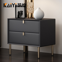 Light luxury bedside table leather fabric all solid wood simple modern Nordic White Blue Net red bedroom storage bedside cabinet