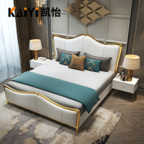 Leather bed master bedroom post-modern Hong Kong style light luxury wind Net red bed fashion creative high-end ins double wedding bed