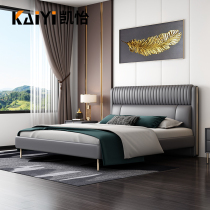 Light luxury bed modern simple Italian leather bed double master bed 2 2 meters high foot high grade wedding bed net red bed