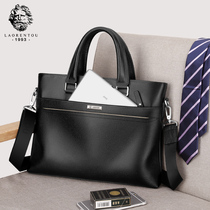 Old mans head mens bag handbag Leather business bag Leisure cross-section briefcase First layer cowhide mens shoulder bag