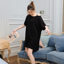 Summer sexy suspender night dress womens thin strapless Modal home dress medium long loose large size can be worn outside