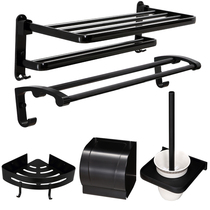 Black space aluminum retro towel rack toilet storage rack bathroom towel rack American non-perforated pendant set