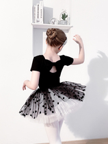 Children Dance Suit Summer Short Sleeve Black Girl Ballet Dresses Split two sets Dress China Dance Test Class