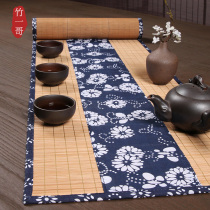 Japanese floral tea mat Linen tea mat Zen bamboo fabric Table flag Cotton cloth Kung Fu Tea Road Six Gentleman accessories