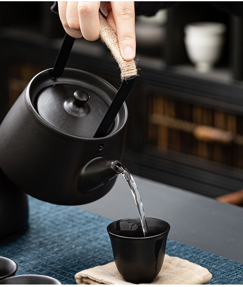 日式煮茶器陶瓷煮茶壶电陶炉煮白茶普洱炭烧茶具套装黑陶壶烧水壶
