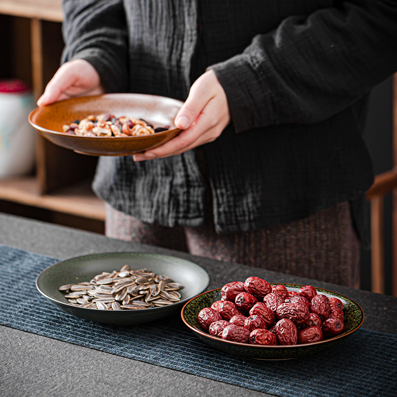 Japanese style restoring ancient ways round platter up ceramic simple candy fruit bowl dish tray snack plate cake dessert