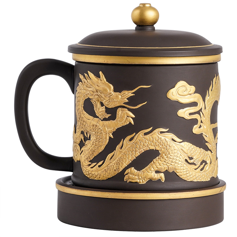 Violet arenaceous individual cup court relief office cup gift boxes large gold dragon wind separation tea cups of tea cups