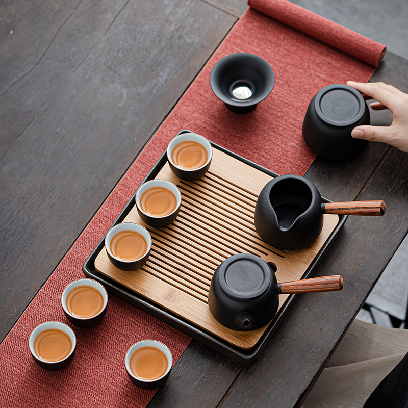 Kay kung fu tea set of black suit household contracted sitting room light dry ceramic tea set the key-2 luxury of modern small set of gift box