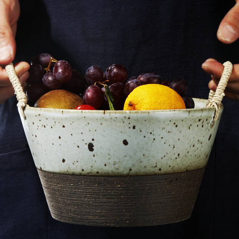 Japanese household artificial ceramic fools do old restoring ancient ways with hemp rope coarse pottery fruit basket soup basin dry fruit basket fruit bowl