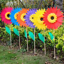 46cm Wooden Pole Sunflower Windmill Big Sun Flowers Colorful Windmill Wedding Kindergarten Building Pan Park Scenic Area Decoration