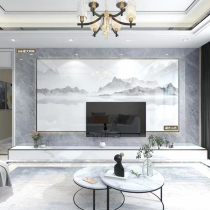 New Chinese-style slate TV background wall living room marble background wall TV wall light luxury style slate video wall