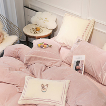 Girl heart pink milk velvet bed sheet duvet cover four-piece set double-sided velvet Coral Velvet Princess wind bedding winter