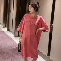 Pregnant women Summer T-shirt large size Korean print fashion loose cotton top short sleeve tide mom dress long