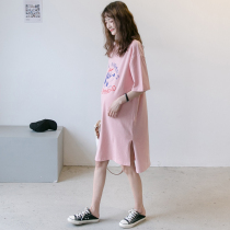 Pregnant womens T-shirt long cotton summer pregnant womens dress short sleeve loose casual spring summer summer tide mother Foreign Air top