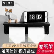 Punch-free stainless steel 304 black tissue holder bathroom roll paper holder toilet hand holder rack Nordic Europe