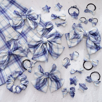 Original JK uniform grid skirt ( smoke rain ) blue and white grid small object butterfly knot hairpin hair jewelry handmade large bow hairspread