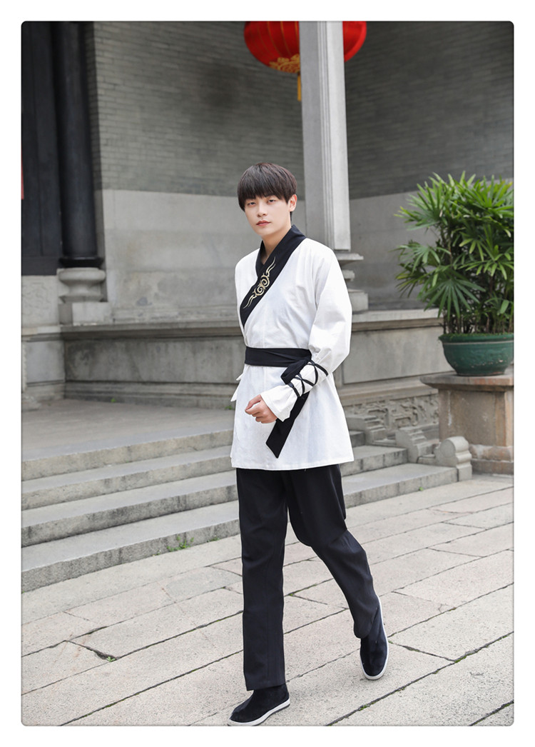 实拍6509古风汉服短打三件套装日常茶艺演出服男女同款汉元素裤子