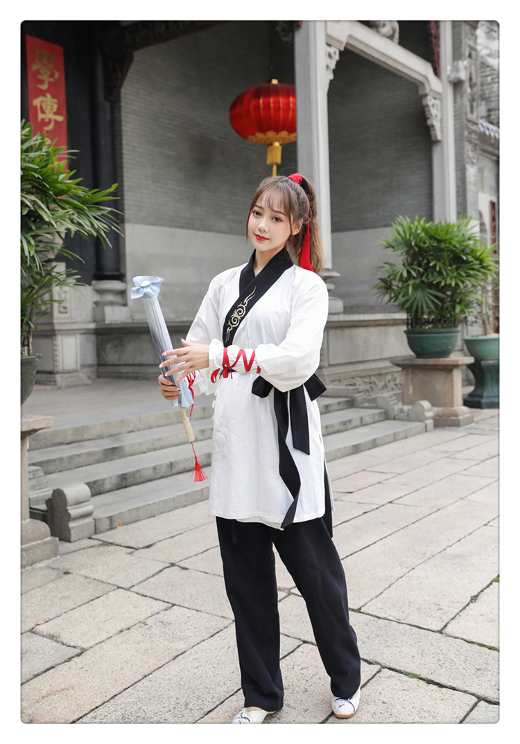 实拍6509古风汉服短打三件套装日常茶艺演出服男女同款汉元素裤子