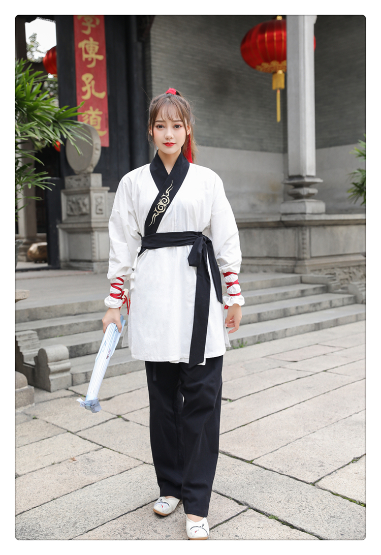 实拍6509古风汉服短打三件套装日常茶艺演出服男女同款汉元素裤子