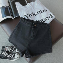 Black high-waisted denim shorts womens summer thin 2021 new hot girl Little Man a-shaped loose straight pants