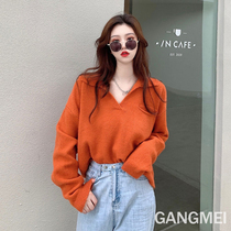 Hong Kong style V neck sweater women loose wear sweater Spring Autumn New 2021 explosive pullover lazy top