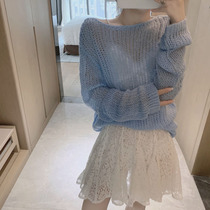 2021 early Autumn New hollow knit sweater female spring and autumn thin loose long sleeve pullover blouse lazy top female