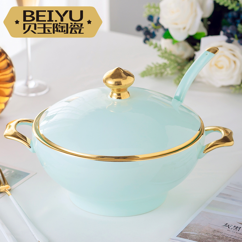 BeiYu celadon bowl large household food bowl with cover bowl mercifully rainbow such use creative ceramic pot soup basin of jingdezhen