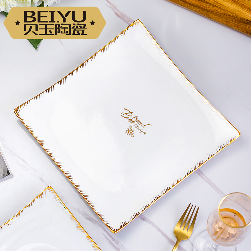 BeiYu bee ceramic dish creative dessert square plate ipads porcelain western food steak flat tray is home