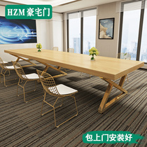 Nordic solid wood conference table long table office computer table work table long training table meeting guests negotiation table and chair combination