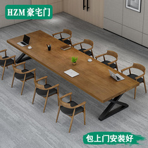 American loft solid wood conference table large long table meeting guests negotiation work table log long table training table and chair combination