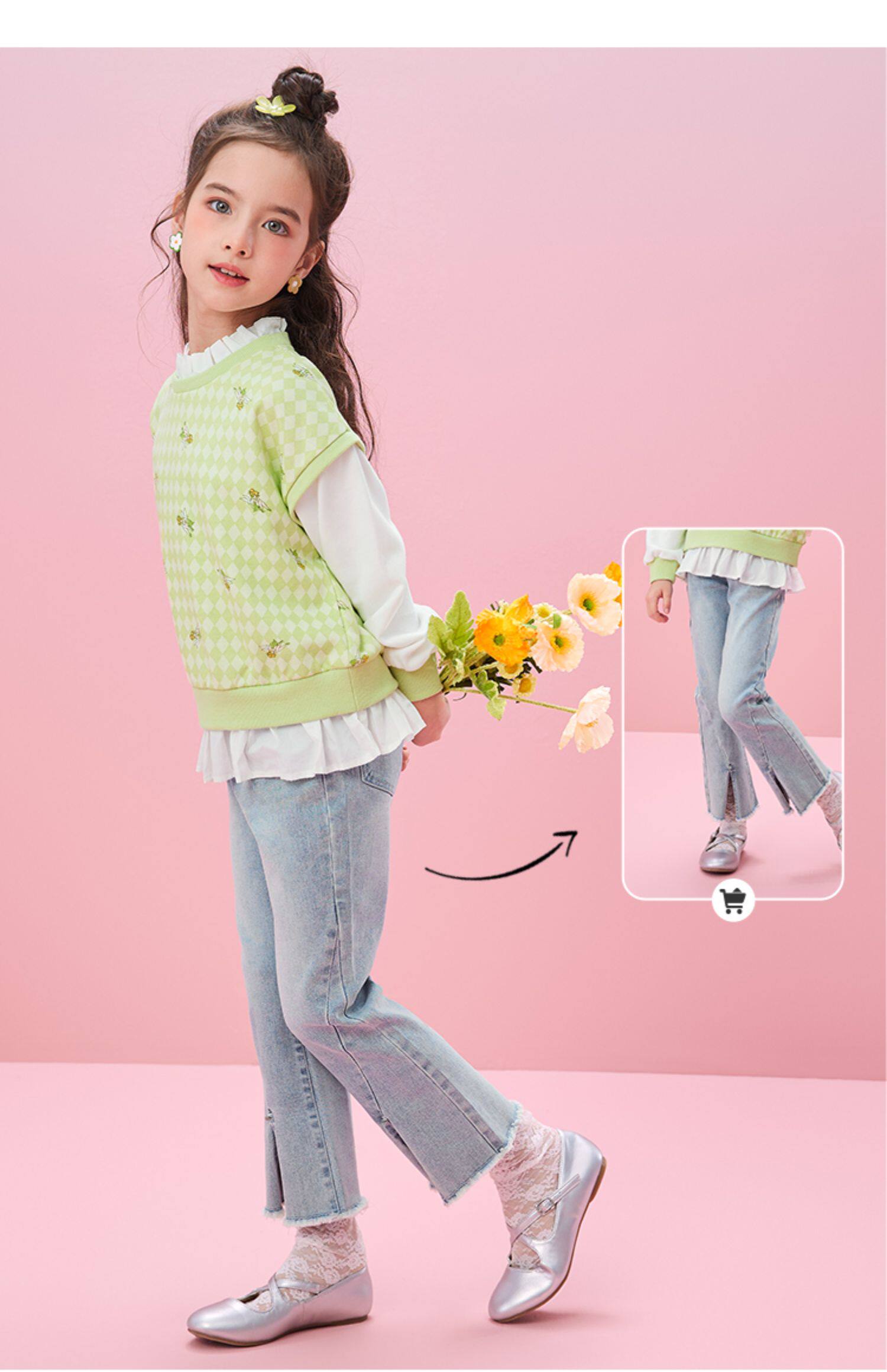 迪士尼童装女童假两件卫衣2022春季新款儿童上衣宝宝衣服洋气时髦