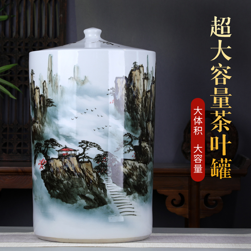 Hand - made scenery pu 'er tea pot large tea extra - large ceramic cylinder storage jar tea heavy barrels of tea cake tin